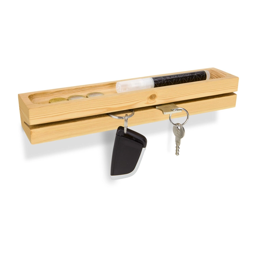Portallaves de pared de madera de pino con ranura y soporte